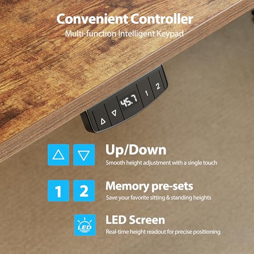 Image of Agilestic Electric Standing Desk, 63 x 28 Inches Height Adjustable Desk, Sit Stand up for Work Office Home, Ergonomic Rising Computer Table with Memory Preset, Rustic Brown