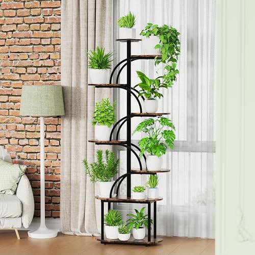 Image of Plant Stand with Grow Light, Sturdy 61 inch Tall Plant Shelf Indoor, 8 Tiered Plant Shelves with Grow Lights, Large Indoor Plant Stands for Multiple Plants, Black Oval Display Rack for Home Decor