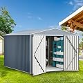 GarveeLife 10x12 ft Outdoor Storage Shed, Large Metal Storage Sheds with Sturdy Frame Structure, Metal Garden Tool Shed with Lockable Door for Garden, Lawn, Backyard, Gray
