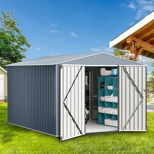 GarveeLife 10x12 ft Outdoor Storage Shed, Large Metal Storage Sheds