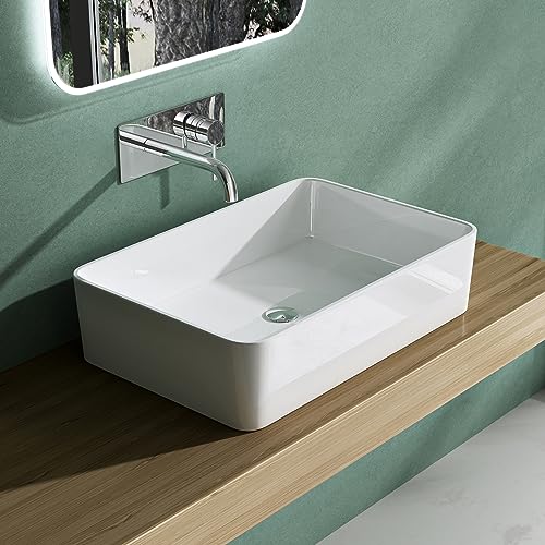Mai & Mai Vasque à Poser Lavabo Blanc 60x40x15cm en Résine sans Perçage pour Robinet Col102