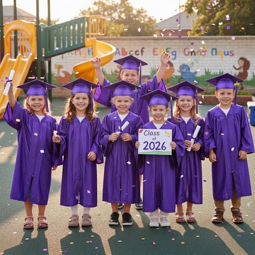 Image of Shiny Preschool Kindergarten Graduation Cap Gown Set for Kids With 2026 2025 Tassel Charm