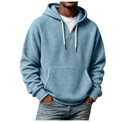Waffle Knit Hoodie Men Oversized Hooded Sweatshirt 3/4 Zip Pullover - image 1