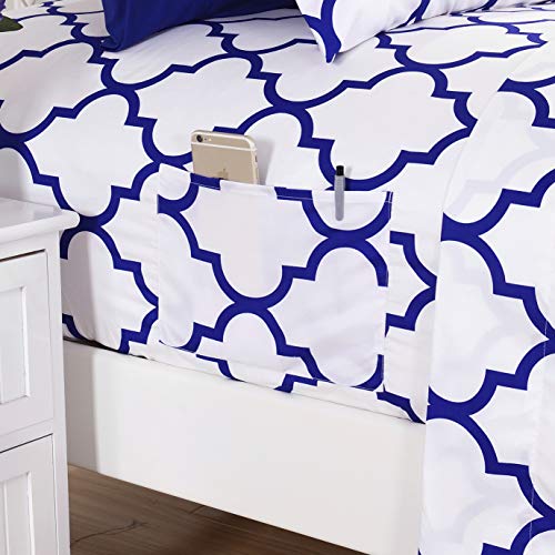 Elegant Comfort Luxury Soft Bed Sheets Quatrefoil Pattern - 1500 Premium Hotel Quality Microfiber Softness Wrinkle and Fade Resistant (6-Piece) Bedding Set, Queen, Duke Blue