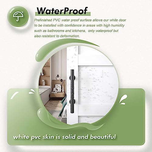 Image of Fredbeck 48x80 inch White Barn Door with 8FT Sliding Barn Door Hardware Kit Included,DIY Assembly,Water-Proof,5-Panel,Fit 45in-47in Opening