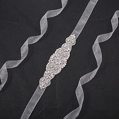 Weztez Bridal Belt Handmade Crystal Wedding Sash Rhinestone Sash For Flower Girl Evening Dress(Silver-Organza White) #TOP1
