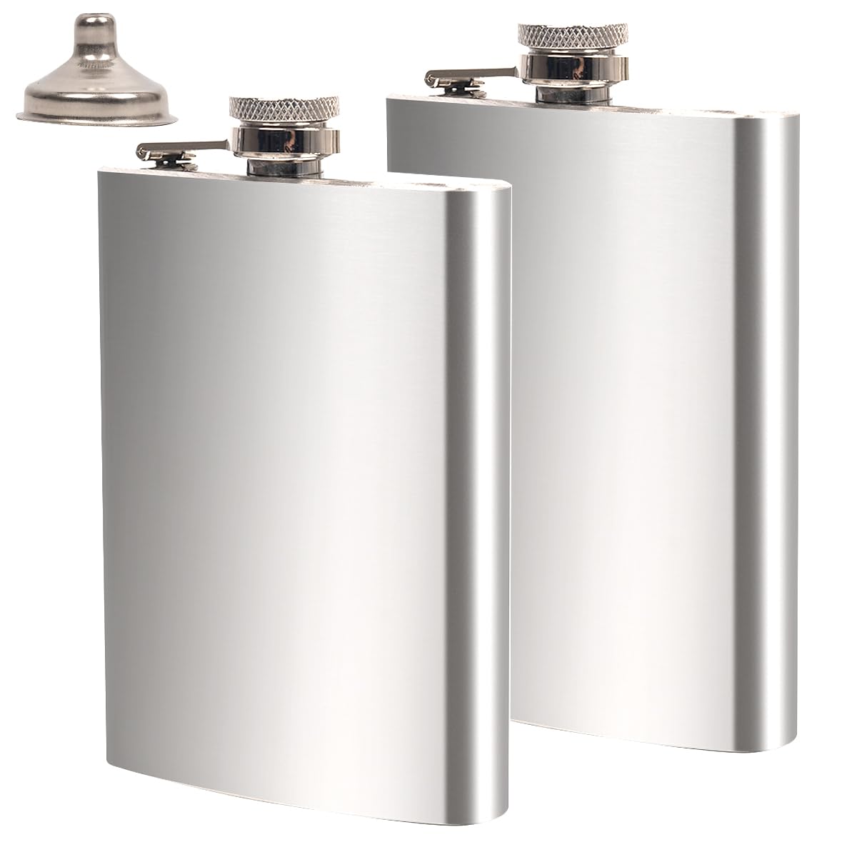 2pcs Stainless Steel Hip Flask 8oz + Funnel, Men's Whiskey Flask, 2 Pcs Silver+funnel