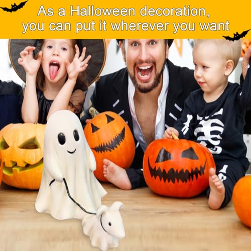 Gxlaihly Ghost Walking Dog Statue, 15 cm Halloween Ghost Walking Dog Statue, Lustige Geisterfigur Mit Hund, Halloween Ornament Home Outdoor Decor (Mann-15CM)