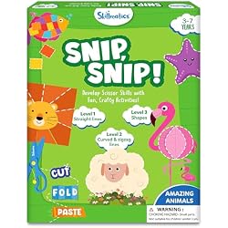 Skillmatics Scissor Skills Activity Book - Snip Snip Animals, 25 Fun Cutting & Creative Activities for Preschoolers, 2 Child-Safe Scissors, Felt Craft Kit, Gifts for Kids Ages 3, 4, 5, 6, 7