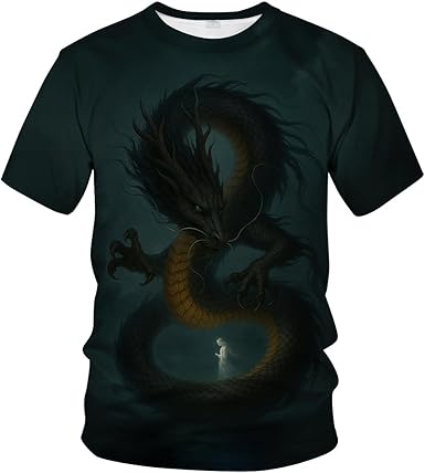 Blissboy Funny Dragon Graphic T-Shirt Novelty Short Sleeve Crewneck Shirt