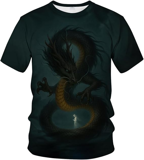 Blissboy Funny Dragon Graphic T-Shirt Novelty Short Sleeve Crewneck Shirt