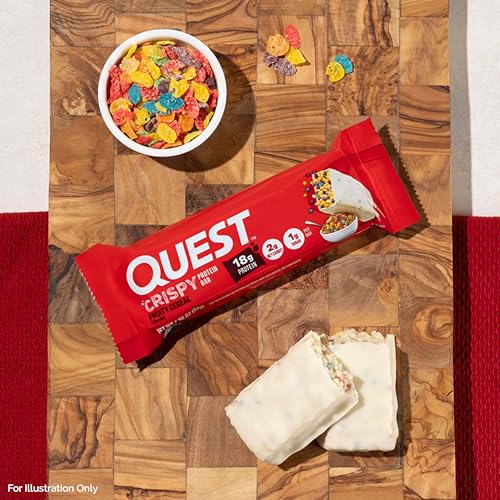 Image of Quest Nutrition Crispy Protein Bar, Fruity Cereal Flavor, 18g Protein, 1g Sugar, 2g Net Carbs, Low Sugar, 12 Count