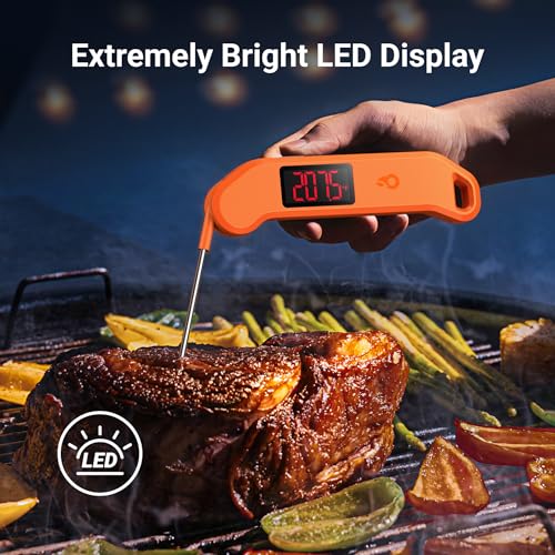 Image of Professional Digital Meat Thermometer, 1 Sec Instant Read, ±0.5℉ Accuracy NIST&NSF Certified Food Thermometer, Auto-Rotate Bright LED Screen, Waterproof Cooking Thermometer for Grill BBQ, Orange