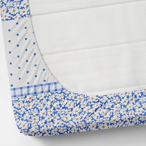 Image of 350 TC Premium Heavy Cotton Feel Elastic Fitted Bedsheet King Size with 2 Pillow Covers || Double Bed with All Around Elastic (White Lily1, Fitted Queen-60x78)
