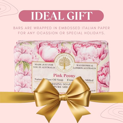 Image of Wavertree & London Pink Peony Scented Natural Soap (2 Bars), 7oz Moisturizing French Triple Milled Soap Bars enriched with shea butter - Pure Plant Based Bath & Body Bars for All Skin Types