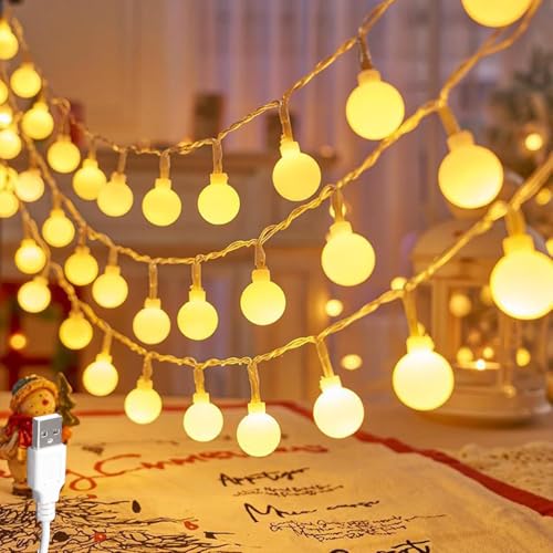 USB Lichterkette Innen,6M 40LED Kugel Lichterkette Warmweiß,LED...