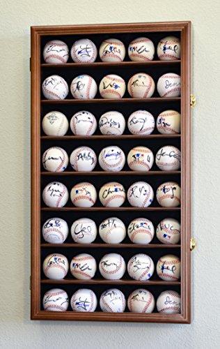 sfDisplay.com,LLC. 40 Baseball Ball Display Case Cabinet Holder Wall Rack w/98% UV Protection Lockable, Walnut