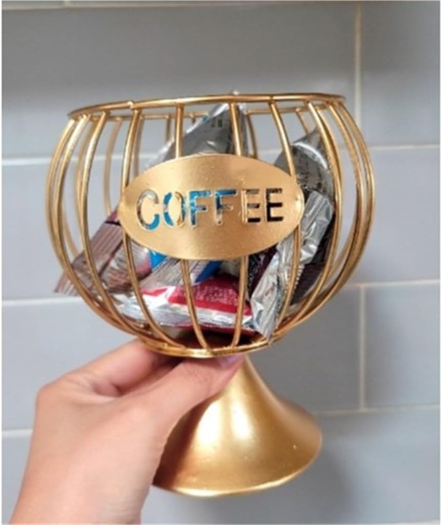 Coffee Storage Coffee Capsule Storage Basket Saint Lady Cup Creative Golden Stainless Fruit Candy Storage Large Basket Coffee storage Basket(Gold,B-2pcs(14.5 * 14.5 * 16cm))