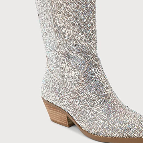 Mucccute Women'S Rhinestone Mid Calf Boots Sparkly Block Heel Cowboy Boots Glitter Boots thumb #4
