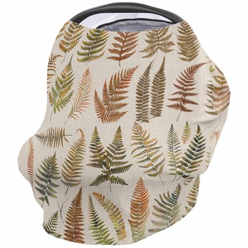 Nursing Cover for Breastfeeding Scarf, Brown Fern Plant Summer Baby Car Covers Super Soft Multi Use for Canopy Shopping Cart Cover Blanket Stroller Cover