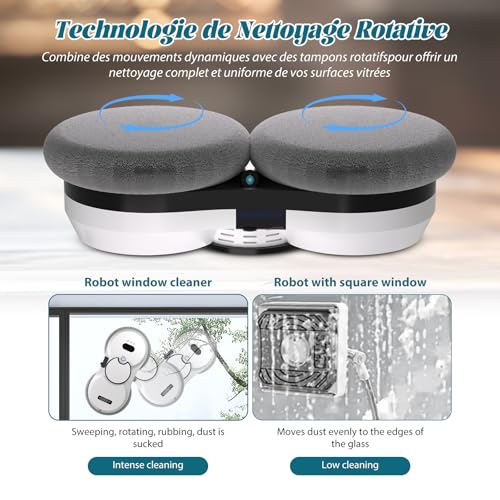 Fensterreinigungsroboter, 5600 Pa Saugkraft, automatischer Fensterreiniger, Sicherheitssystem, intelligente Navigation, Fernbedienung, für alle glatten Oberflächen, mit 10 Tüchern (A) – Bild 4