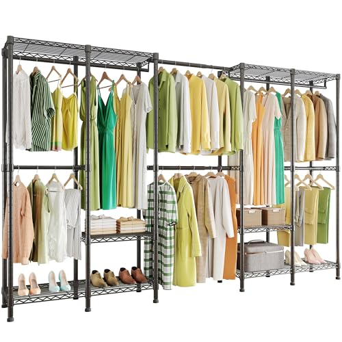 H5 Pro Heavy Duty Garment Rack, Freestanding Clothes Rack, Wardrobe Closet for Hanging Clothes, Portable Closet Organizer with Expandable Hanger Rods, (97.7-115.4")L x 15.7"W x 75.4"H, Black
