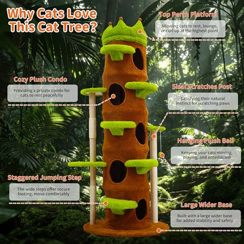Torre para gatos moderna de 73.6 pulg con poste rascador sisal miniatura 6
