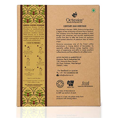 Image of Octavius Classic Green Coffee Powder 250g | 100% Pure Unroasted Arabica Beans | Natural & Mild Flavour | Fresh, Unprocessed Coffee Powder | Easy to Brew Beverage
