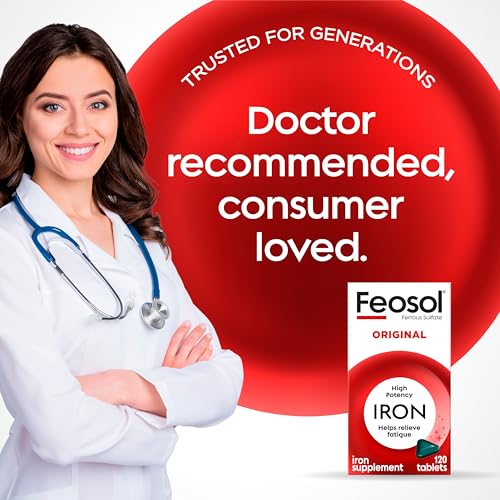 Image of Feosol Original Iron Supplement Tablets, Non-heme, 325mg Ferrous Sulfate (65mg Elemental Iron) per Iron Pill, 1 Per Day, 120ct, 4 Month Supply, for Energy and Immune System Support, Made in USA