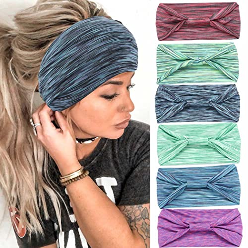 Gortin Boho Headbands Stretch Wide Hair Bands Black Elastic Yoga Sweatband Knoted Turban Headband Cloth Twist Head Wraps Stylish Head Bands for Women and Girls 3 Pcs (V-Stripe 4)