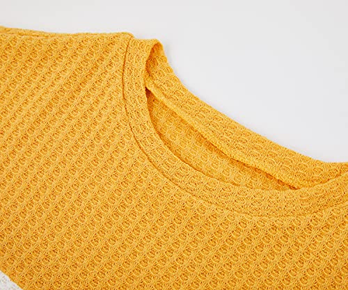 Image of Girls Waffle Colorblock Tie Top Long Sleeve Casua T Shirt Knit Tunic
