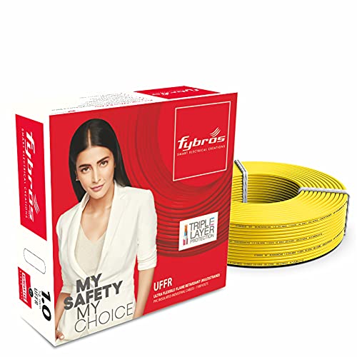 Image of Fybros ULTRA FLEXIBLE FR PVC Insulated 1 Sq Mm Wire | UFFR Yellow Copper Wires & Cables| Cables For wiring | 1 Sq Mm Yellow wire 90 meter| Industrial Wire Cable| Electrical Wire