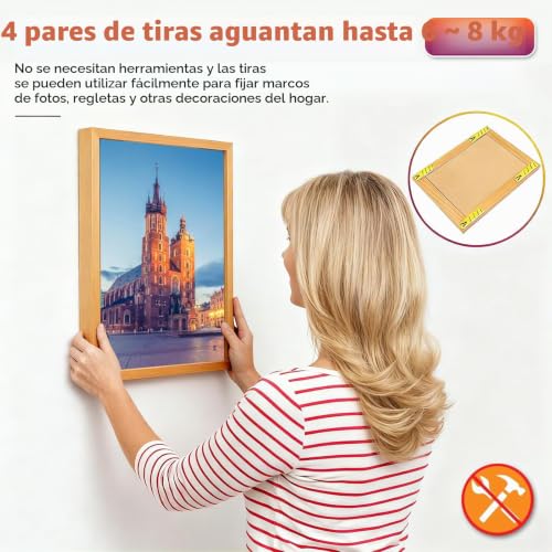 Miniatura 6 de Flowerun 20 Pares Tiras Adhesivas Para Colgar Cuadros, Cuelga Cuadros Sin Clavos, Cuelga Facil Para Marcos, Decoraciones De Pared, Máximo 8 Kg 20 Pares