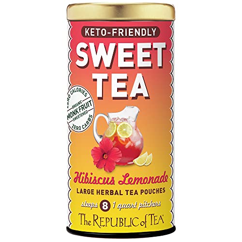 The Republic Of Tea – Keto-Friendly Sweet Iced Hibiscus Lemonade Herbal Tea, 8 Large Quart-Sized Iced Tea Pouches, Naturally Caffeine-Free #TOP23