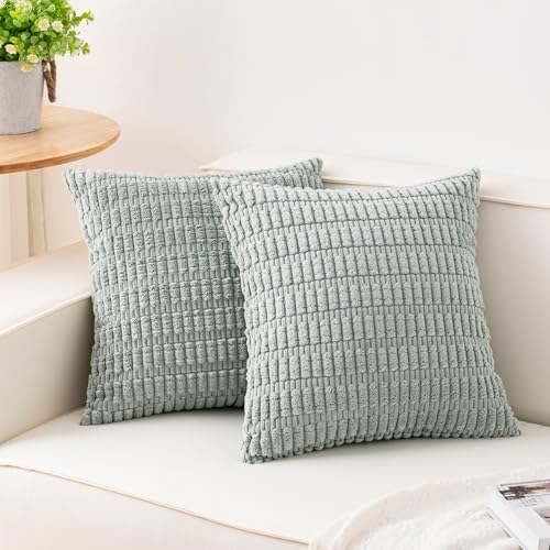 Image of Aegero Pack of 2 Corduroy Decorative Throw Pillow Covers 18x18 Inch, Aqua