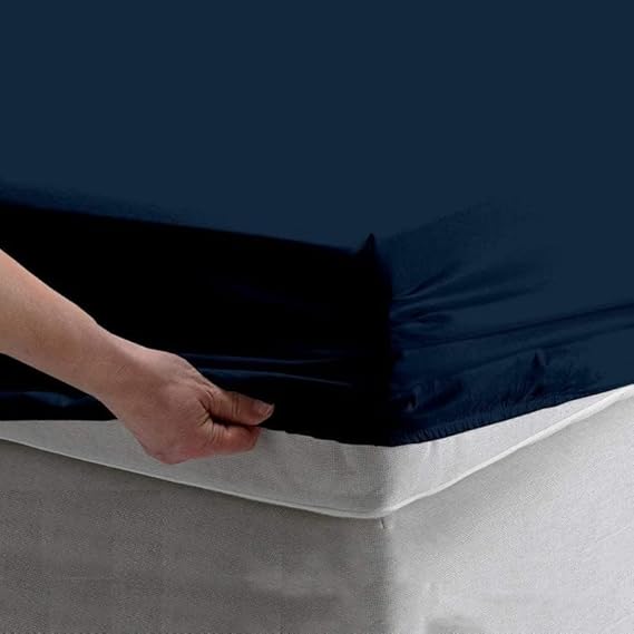 KEDARA CLOTH Fitted Bedsheet 78x72 Inch King Size 100% Cotton Fittedsheet | Bedsheets with 2 Pillow Covers | Fitted Bed Sheet | Fitted Chadar_Navy Blue Solid_78