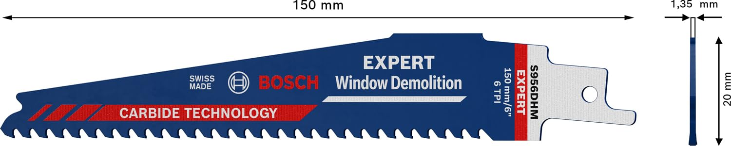 Bosch Professional 1x Hoja de sierra sable Expert `Window Demolition` S 956 DHM (para Madera con metal duro, Longitud 150 mm, accesorios Sierra sable)