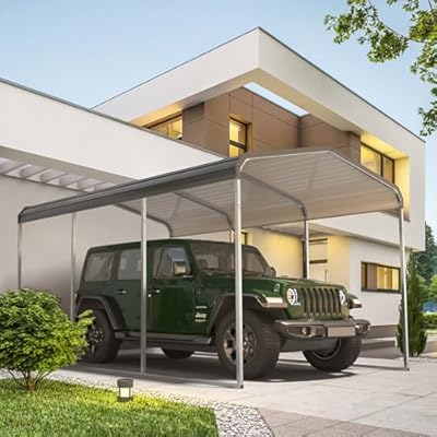 Garvee 10x15 ft Heavy Duty Metal Carport Shed, Reinforced Galvanized Steel Frame & Roof, Permanent All-Weather Shelter for Cars, Trucks, Boats, ATVs, Tractors & Motorcycles