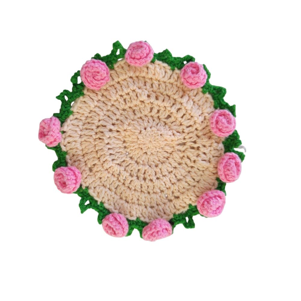 Handmade Crochet Flower Coaster Pink | Soft Yarn Drink Cup Mat for Home, Kitchen & Dining Table Decor | Washable Woolen Crochet Coaster | Elegant Handcrafted Floral Table Mat, Size: 6.5 X 6.5 Inches-image-19