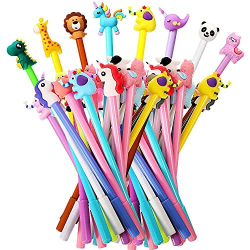 Zonon Cute Cartoon Gel Ink Pens Cartoon Animal Writing Pens 0.5 mm Assorted Styles Pens Stationery for Office School Student Kids Present, 8 Styles (32 Pieces)
