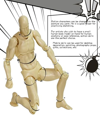 Image of Action Figure Toys, Movable Action Figure for Artists, Drawing Model with Articulated Joints, Skin Tone Male Figure for Painting Photography and Display