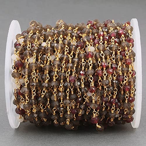 Chaîne de chapelet quartz fumé et grenat 4mm pour concevoir vos bijoux du quotidien