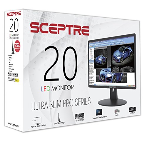 Sceptre 20" 1600X900 75Hz Ultra Thin Led Monitor 2X Hdmi Vga Built-In Speakers, Machine Black Wide Viewing Angle 170° (Horizontal) / 160° (Vertical) #TOP7