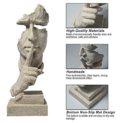 fazhongfa Thinker Statue - Silence is Gold Modern Decor Creative Abstract Art Figurine Resin Sculptures Decoration Room Home Study Office for Men Desktop Ornament (Sandstone) - Image 6