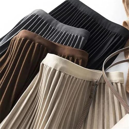 Women's Fall and Winter Loose Elegant High Waist Casual Pleated Sk Thickened Woolen Skirt Coffee XL4