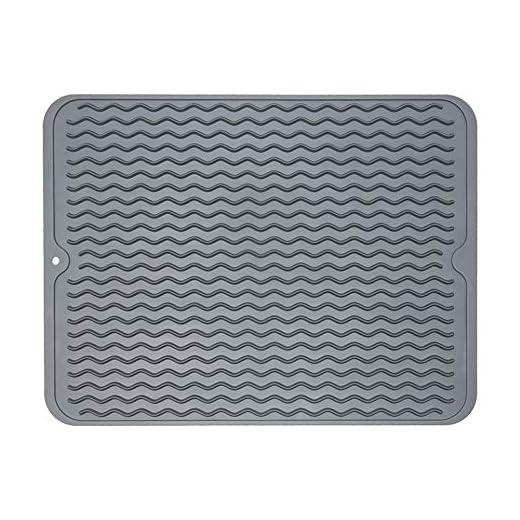 ZLR Silicone Dish Drying Mat Easy Clean Dishwasher Heat Resistant Eco-Friendly Trivet Grey Large 15.8 inches X 12 inches