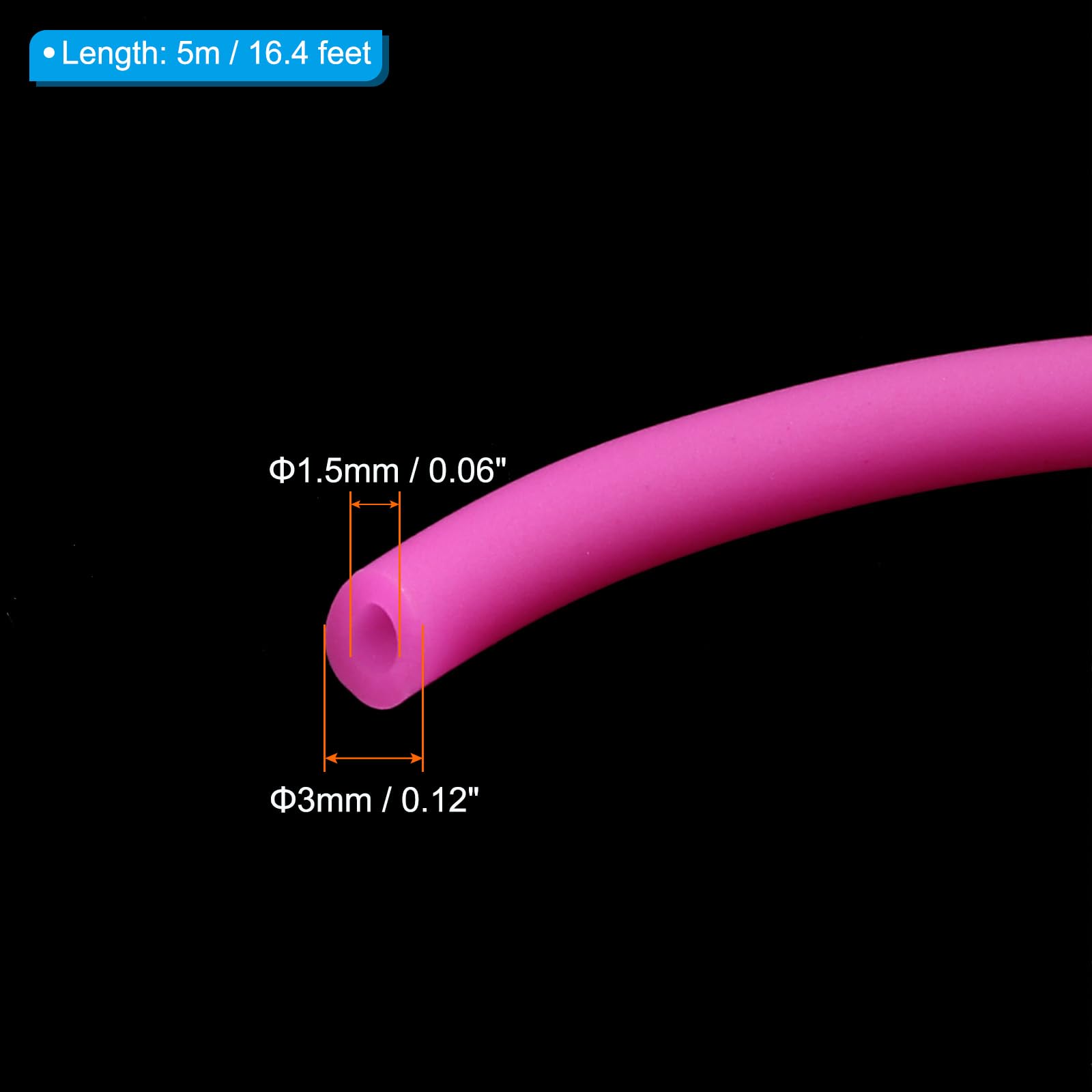 PATIKIL Rubber Cord Tube, 16ft Silicone Hollow Tubing 1/8" OD 1/16" ID for DIY Craft Beading Necklaces Bracelet Dark Pink - Image 2
