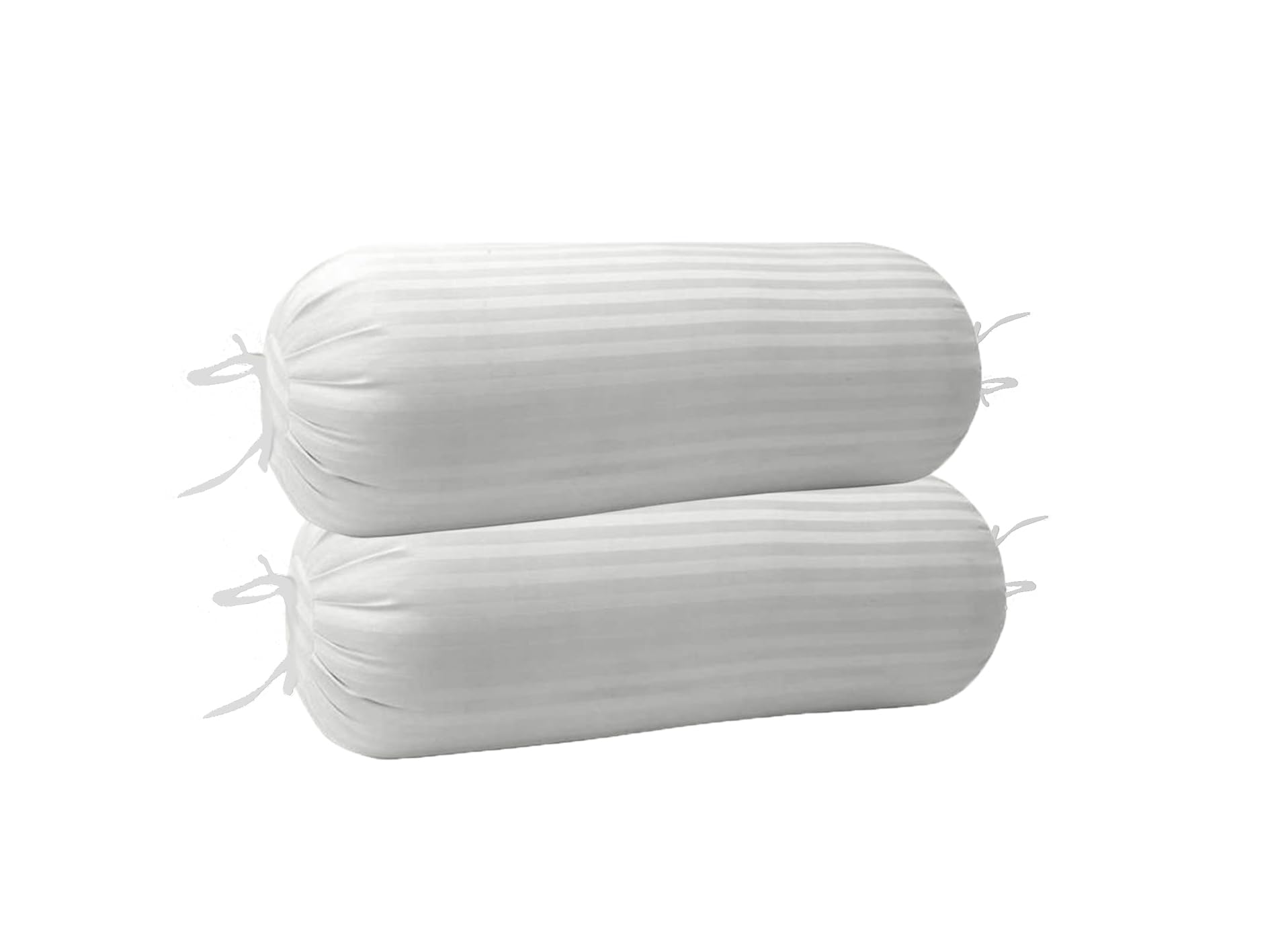 Trance Home Linen100% Cotton 16X32 Inch 200Tc Striped Bolster Cover | Round Bed Side Long Bolster Pillow Cover To Fit 24" Length 9" Dia | Pack Of 2 Bolster Cover Only (16X32 Inch, White, 2 Piece)