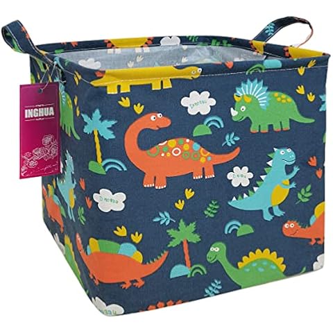 INGHUA Square Storage Basket Fabric Organizer Bin for Toys,Books,Clothes,Gifts,Pets-Perfect for Home,Office,Nursery,Dorm,Shelf(Forest Dinosaurs) Cover
