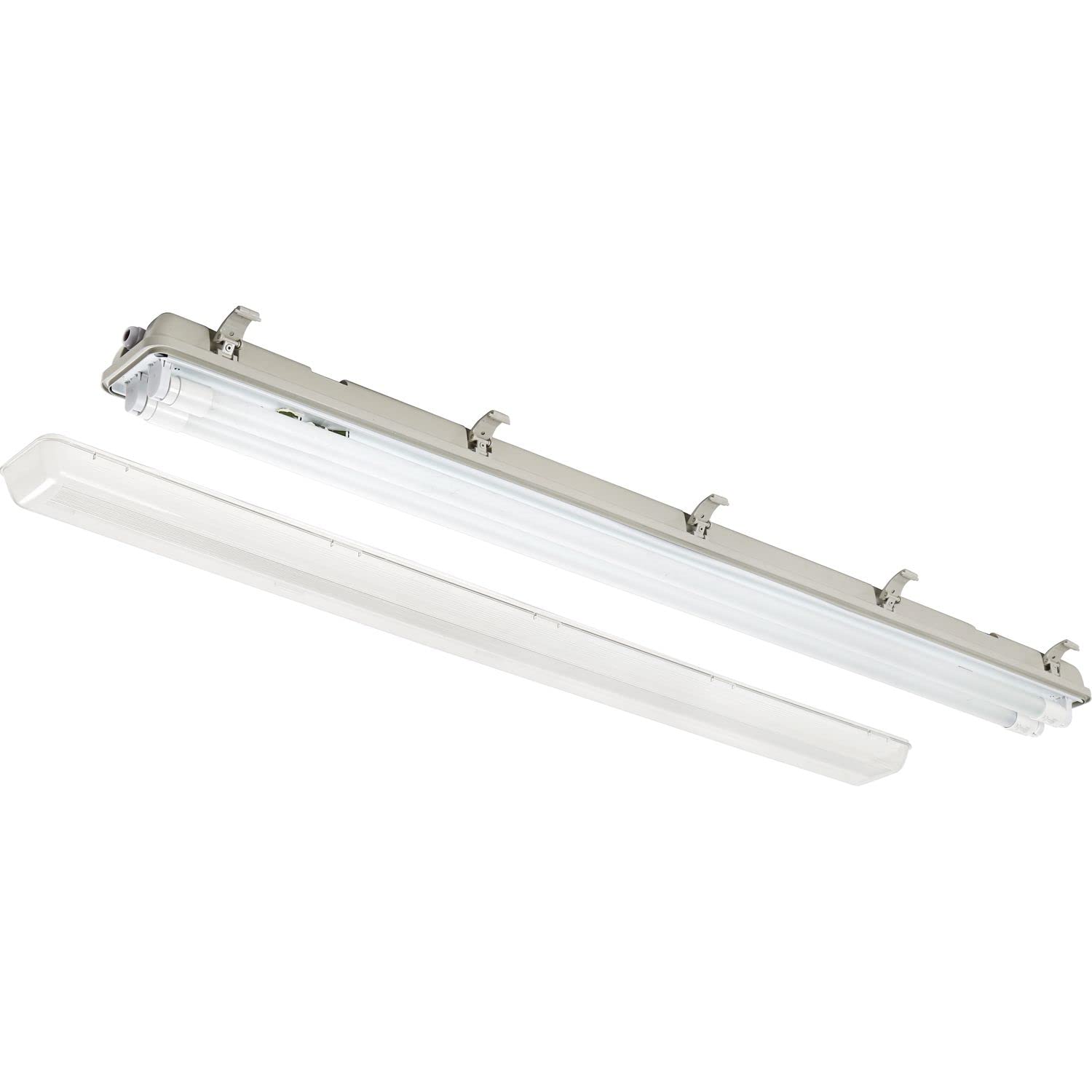 LED's light Led Wannenleuchte 156,5cm, Feuchtraumleuchte mit 2 LED Röhren, 4000K neutralweiß, ideal für Keller und Garagen, Kunststoff grau/transparent - 230V